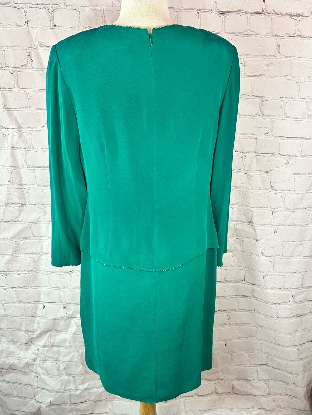 Vtg Adrianna Papell Green drop waist silk Dress women 16 formal beaded - Picture 3 of 8